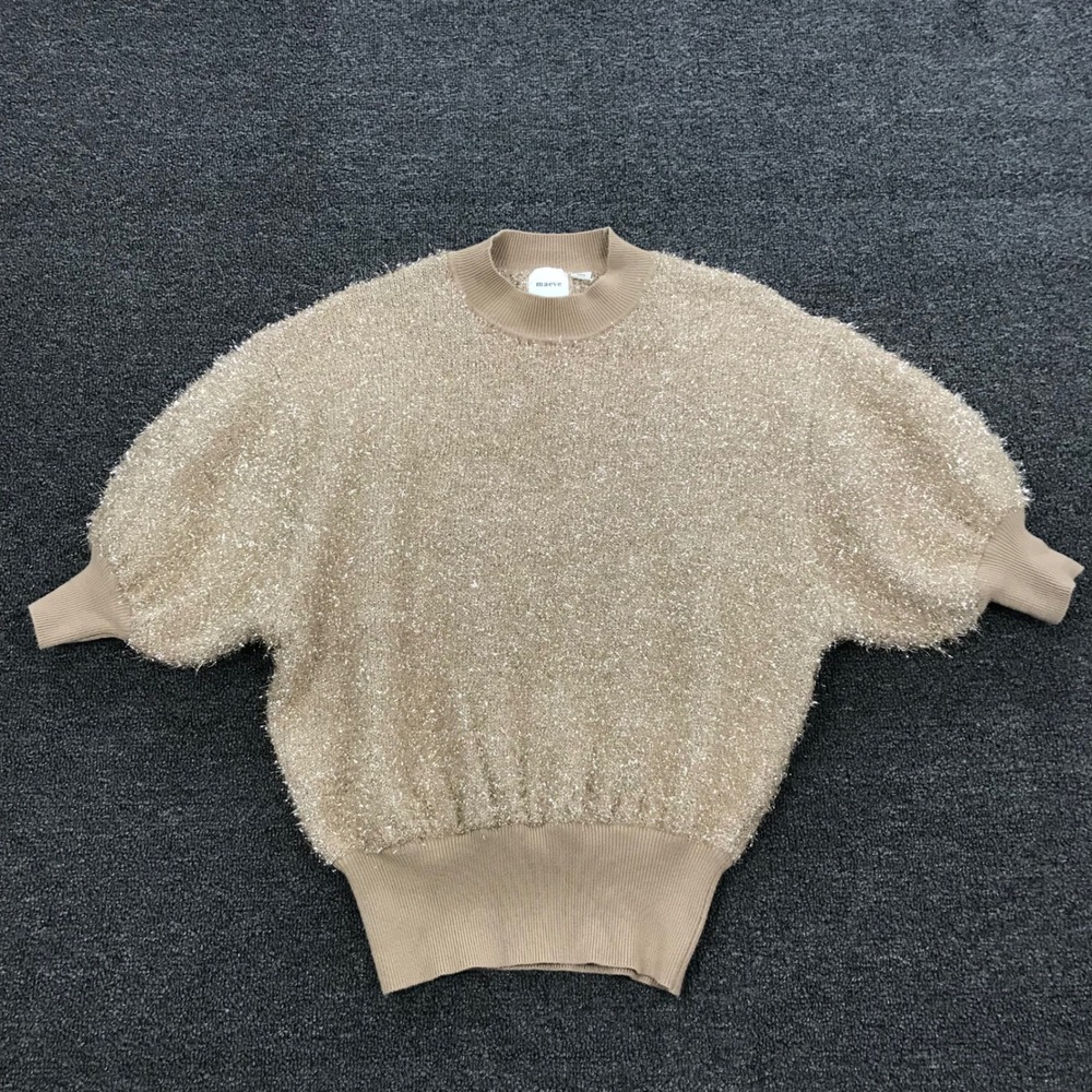 Maeve Anthropologie Metallic Eyelash Open Back Sweater Gold XXS Holiday Party